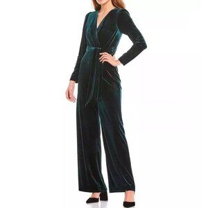 Antonio Melani Sz 14 Emerald Green Velvet Miranda Jumpsuit Self Tie & Zipper NEW